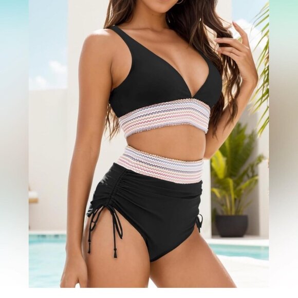 NWT Blooming Jelly 2 Pcs High Waisted Bikini Adjustable Top Size Small - Picture 1 of 13